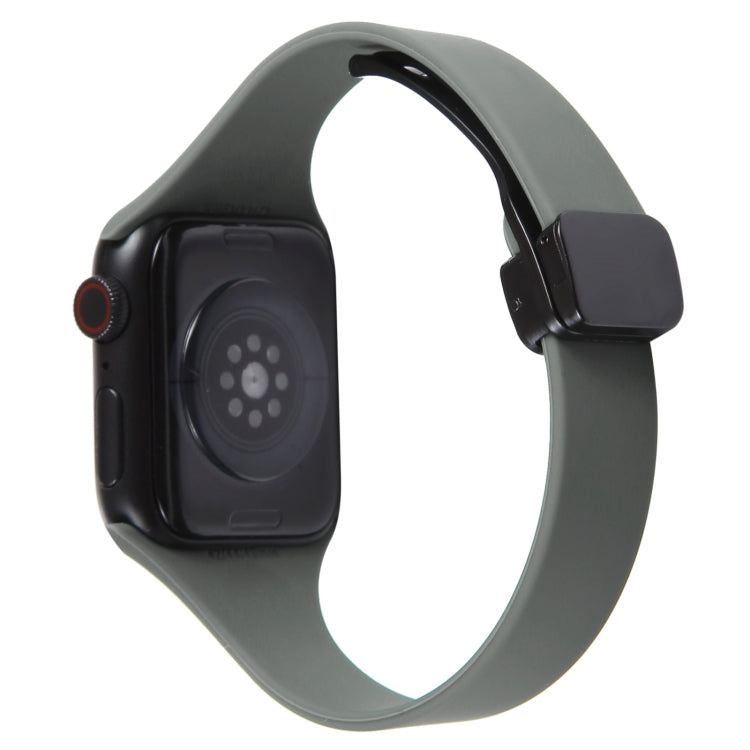 For Apple Watch 5 40mm Magnetic Buckle Slim Silicone Watch Band(Army Green) - Watch Bands by PMC Jewellery | Online Shopping South Africa | PMC Jewellery