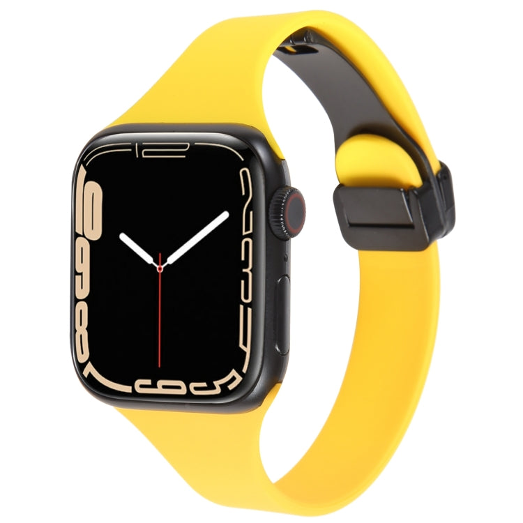 For Apple Watch 4 40mm Magnetic Buckle Slim Silicone Watch Band(Yellow) - Watch Bands by PMC Jewellery | Online Shopping South Africa | PMC Jewellery