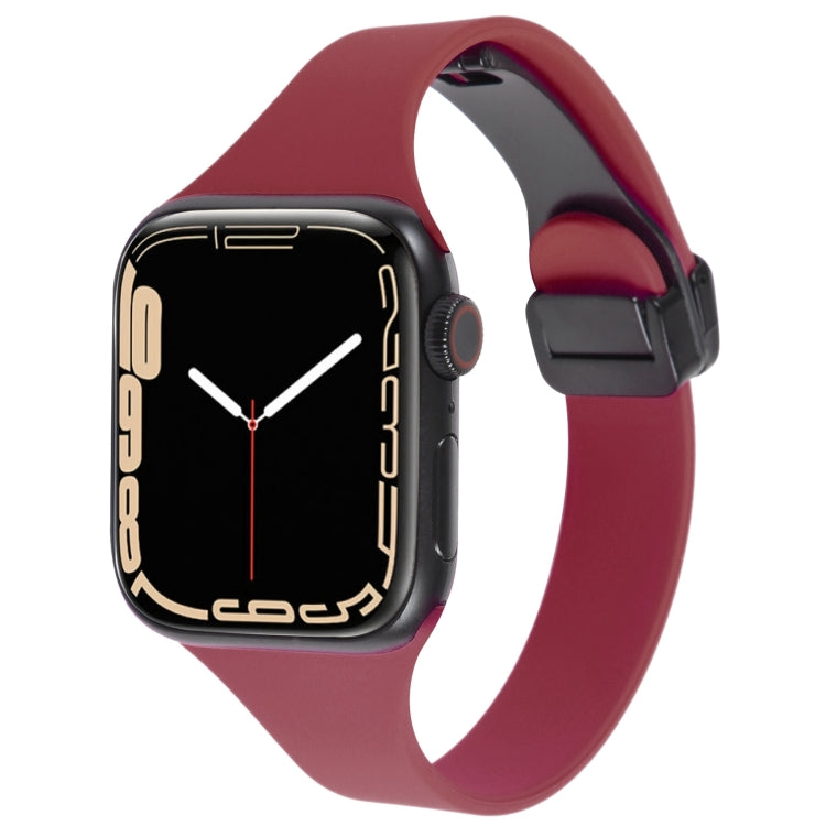 For Apple Watch 4 40mm Magnetic Buckle Slim Silicone Watch Band(Wine Red) - Watch Bands by PMC Jewellery | Online Shopping South Africa | PMC Jewellery