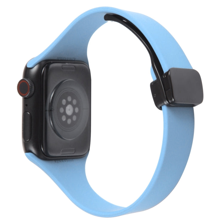 For Apple Watch 3 38mm Magnetic Buckle Slim Silicone Watch Band(Light Blue) - Watch Bands by PMC Jewellery | Online Shopping South Africa | PMC Jewellery