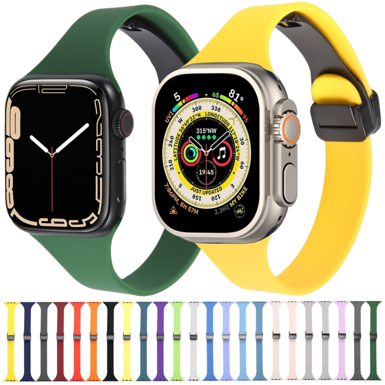 For Apple Watch 6 40mm Magnetic Buckle Slim Silicone Watch Band(Light Yellow) - Watch Bands by PMC TechLife | Online Shopping South Africa | PMC TechLife