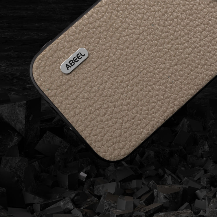 For iPhone 15 Pro Max ABEEL Genuine Leather Litchi Texture Phone Case(Grey) - iPhone 15 Pro Max Cases by PMC Jewellery | Online Shopping South Africa | PMC Jewellery