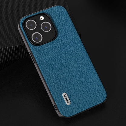 For iPhone 14 ABEEL Genuine Leather Litchi Texture Phone Case(Blue) - iPhone 14 Cases by PMC Jewellery | Online Shopping South Africa | PMC Jewellery