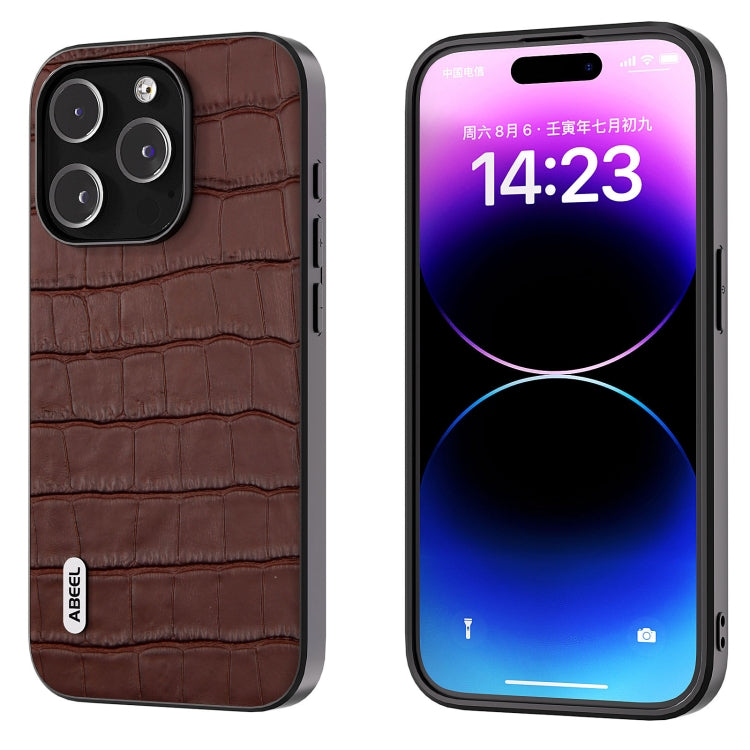 For iPhone 14 Pro Max ABEEL Crocodile Texture Genuine Leather Phone Case(Brown) - free shipping - PMC TechLife - Order now!