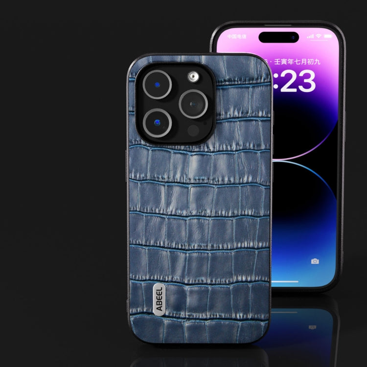 For iPhone 15 Pro ABEEL Crocodile Texture Genuine Leather Phone Case(Blue) - free shipping - PMC TechLife - Order now!