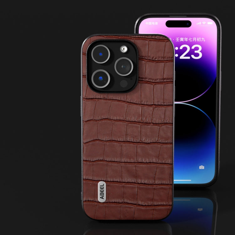For iPhone 15 Plus ABEEL Crocodile Texture Genuine Leather Phone Case(Brown) - free shipping - PMC TechLife - Order now!