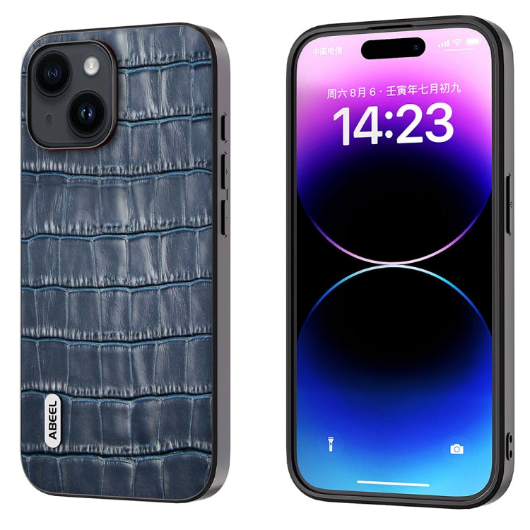 For iPhone 14 Plus ABEEL Crocodile Texture Genuine Leather Phone Case(Blue) - free shipping - PMC TechLife - Order now!