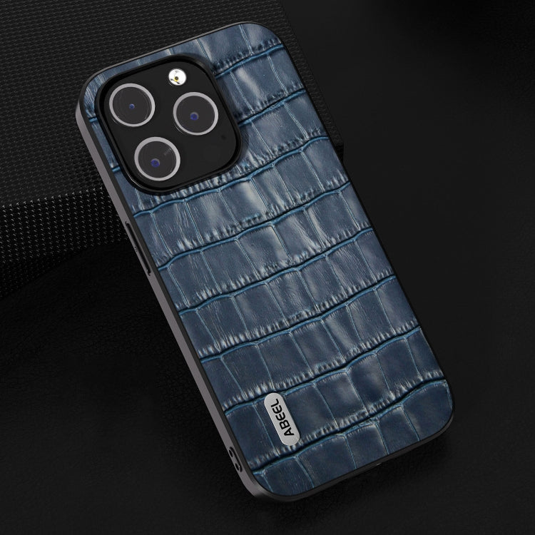 For iPhone 14 Plus ABEEL Crocodile Texture Genuine Leather Phone Case(Blue) - free shipping - PMC TechLife - Order now!