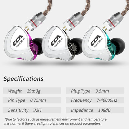 CCA CCA-C10 3.5mm Gold Plated Plug Ten Unit Hybrid Wire-controlled In-ear Earphone, Type:without Mic(Sapphire Cyan) - In Ear Wired Earphone by CCA | Online Shopping South Africa | PMC Jewellery