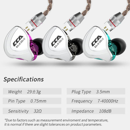 CCA CCA-C10 3.5mm Gold Plated Plug Ten Unit Hybrid Wire-controlled In-ear Earphone, Type:without Mic(Streamer Purple) - In Ear Wired Earphone by CCA | Online Shopping South Africa | PMC Jewellery