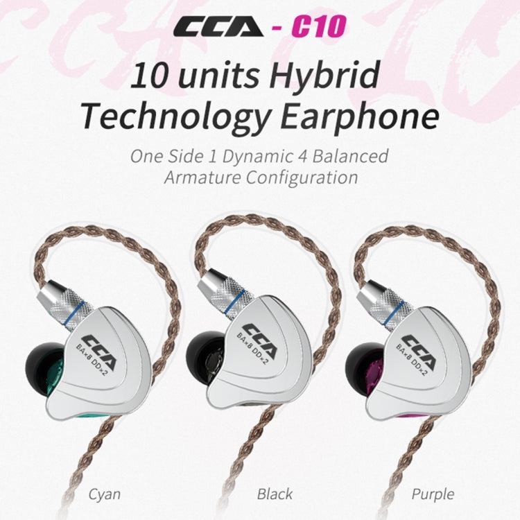 CCA CCA-C10 3.5mm Gold Plated Plug Ten Unit Hybrid Wire-controlled In-ear Earphone, Type:without Mic(Streamer Purple) - free shipping - PMC TechLife - Order now!