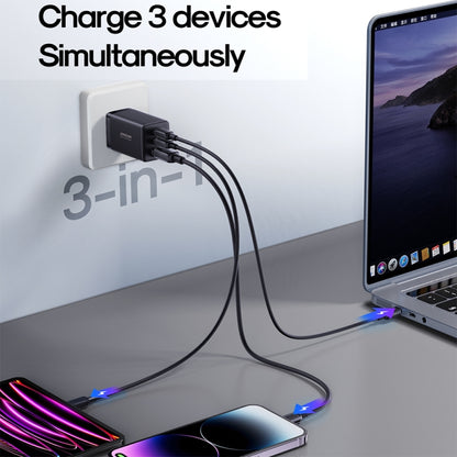 JOYROOM TCG01 GaN Ultra 3 in 1 65W Fast Charger with USB-C / Type-C Cable, US Plug(Black) - USB Charger by JOYROOM | Online Shopping South Africa | PMC Jewellery