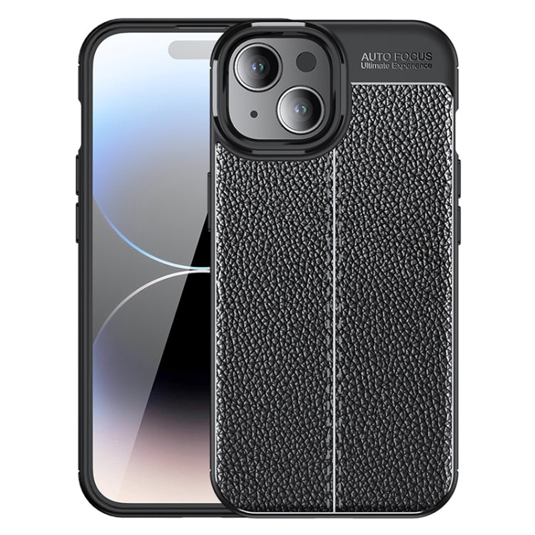 For iPhone 15 Litchi Texture Shockproof TPU Phone Case(Black) - iPhone 15 Cases by PMC Jewellery | Online Shopping South Africa | PMC Jewellery