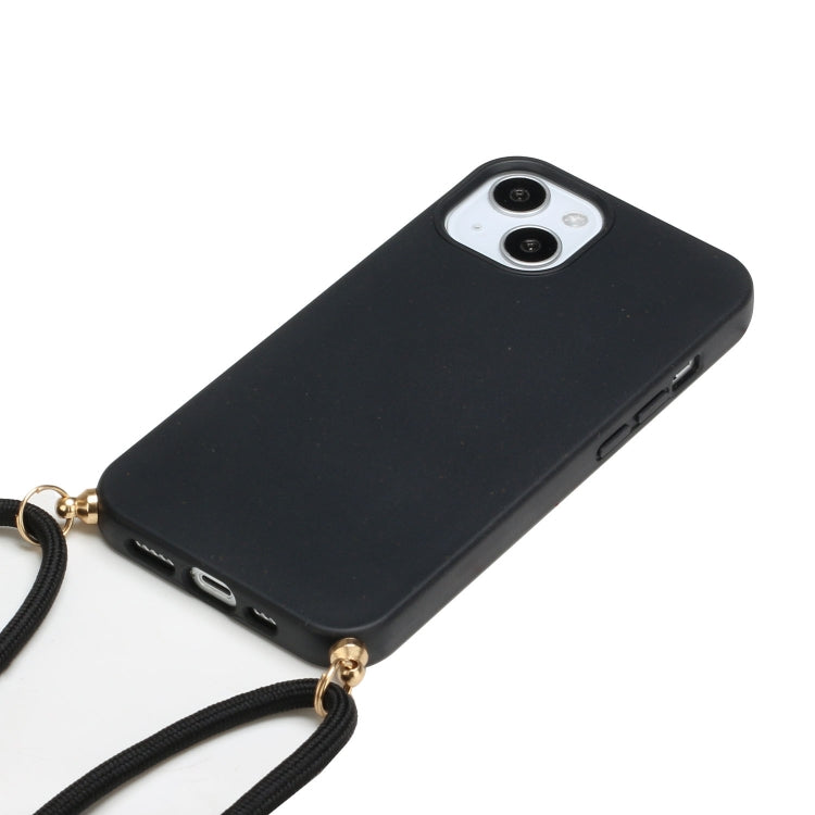 For iPhone 15 Plus Wheat Straw Material + TPU Phone Case with Lanyard(Black) - iPhone 15 Plus Cases by PMC Jewellery | Online Shopping South Africa | PMC Jewellery