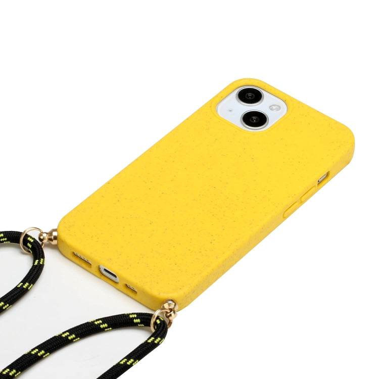 For iPhone 15 Wheat Straw Material + TPU Phone Case with Lanyard(Yellow) - iPhone 15 Cases by PMC Jewellery | Online Shopping South Africa | PMC Jewellery