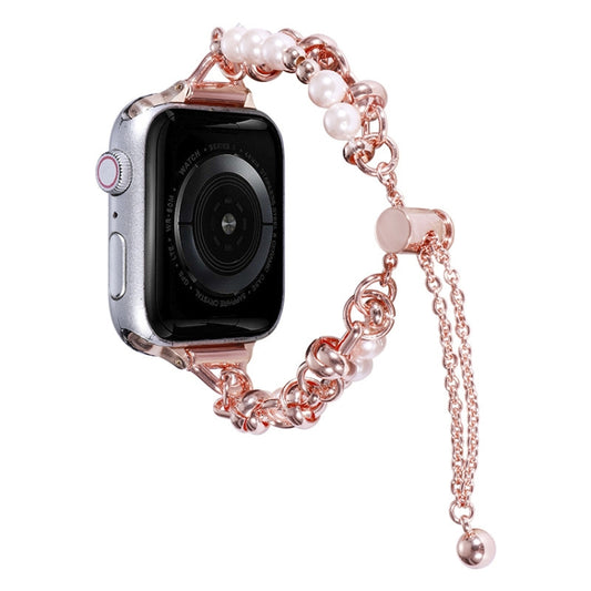 For Apple Watch 42mm Pearl Bracelet Metal Watch Band(Rose Gold) - Watch Bands by PMC Jewellery | Online Shopping South Africa | PMC Jewellery