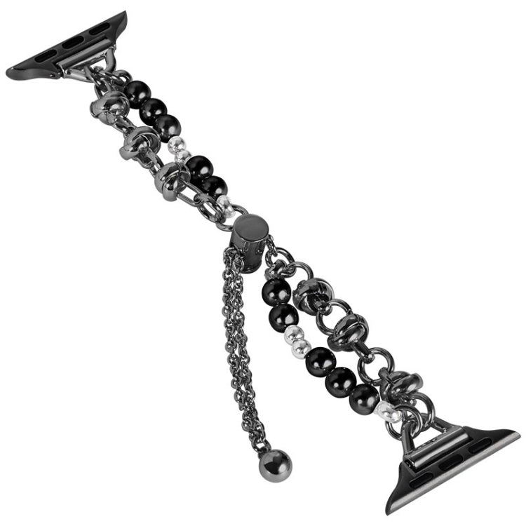 For Apple Watch SE 2023 44mm Pearl Bracelet Metal Watch Band(Black) - Watch Bands by PMC TechLife | Online Shopping South Africa | PMC TechLife