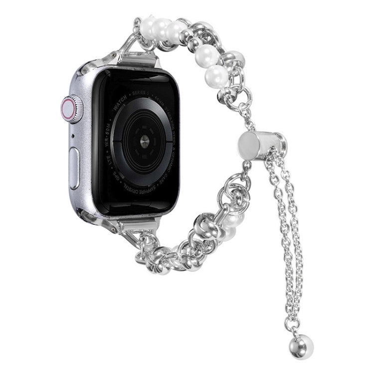 For Apple Watch Series 9 45mm Pearl Bracelet Metal Watch Band(Silver) - Watch Bands by PMC TechLife | Online Shopping South Africa | PMC TechLife