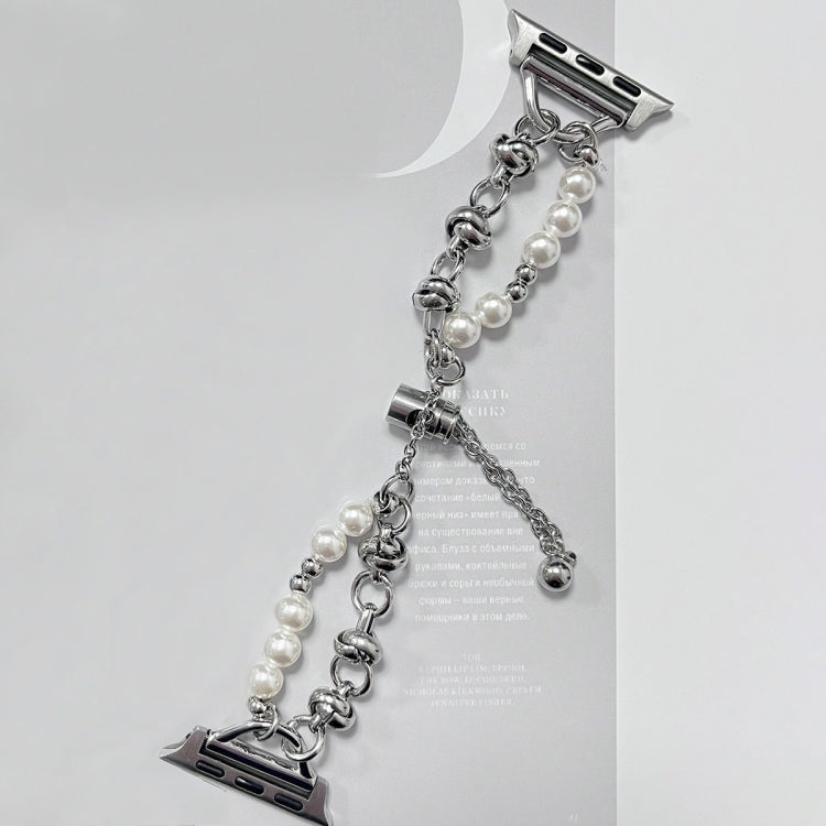For Apple Watch Series 9 41mm Pearl Bracelet Metal Watch Band(Silver) - Watch Bands by PMC TechLife | Online Shopping South Africa | PMC TechLife