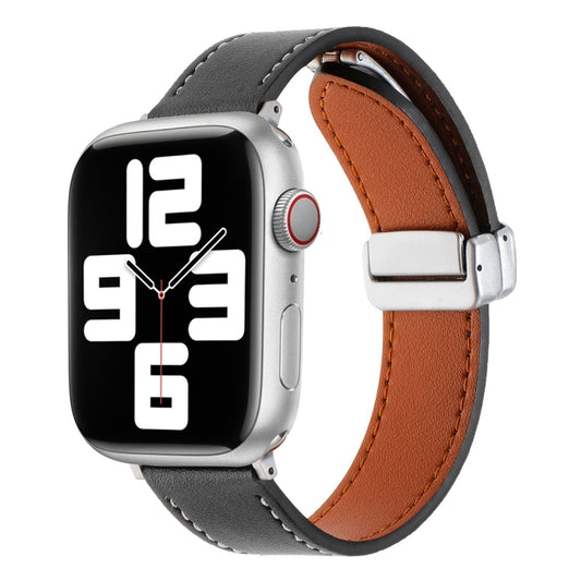 For Apple Watch SE 2022 40mm Magnetic Buckle Skin Feel Leather Watch Band(Black) - Watch Bands by PMC Jewellery | Online Shopping South Africa | PMC Jewellery