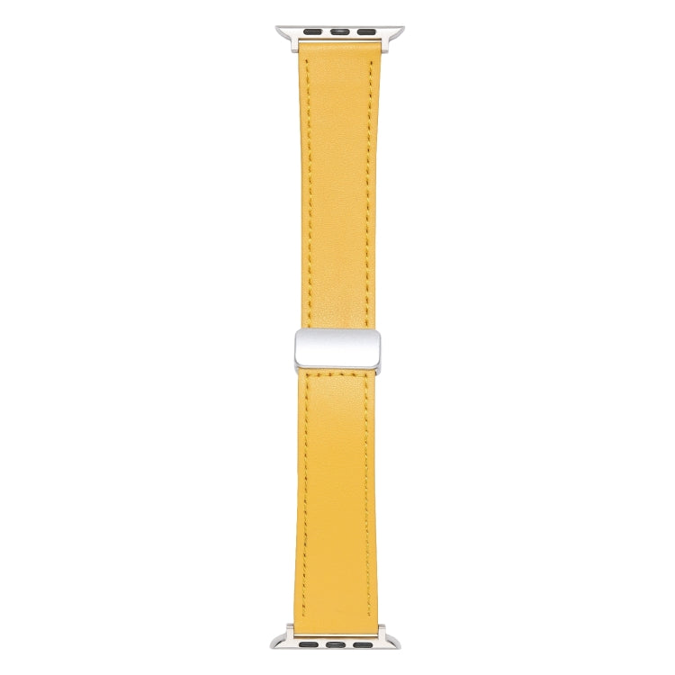 For Apple Watch SE 2022 44mm Magnetic Buckle Skin Feel Leather Watch Band(Yellow) - Watch Bands by PMC Jewellery | Online Shopping South Africa | PMC Jewellery