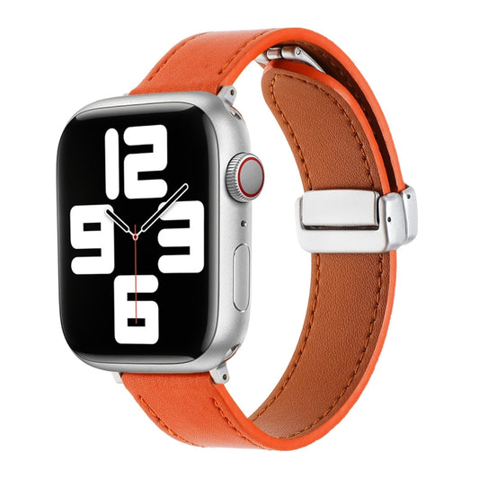 For Apple Watch 6 40mm Magnetic Buckle Skin Feel Leather Watch Band(Orange) - Watch Bands by PMC Jewellery | Online Shopping South Africa | PMC Jewellery