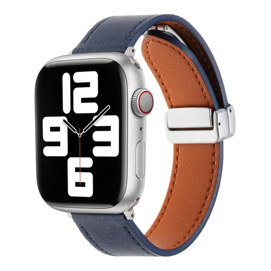 For Apple Watch 6 44mm Magnetic Buckle Skin Feel Leather Watch Band(Dark Blue) - Watch Bands by PMC Jewellery | Online Shopping South Africa | PMC Jewellery