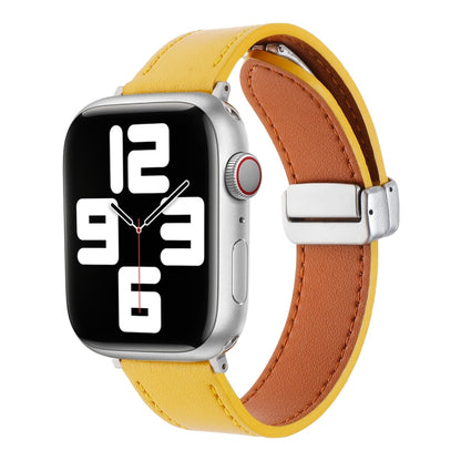 For Apple Watch 4 40mm Magnetic Buckle Skin Feel Leather Watch Band(Yellow) - Watch Bands by PMC Jewellery | Online Shopping South Africa | PMC Jewellery