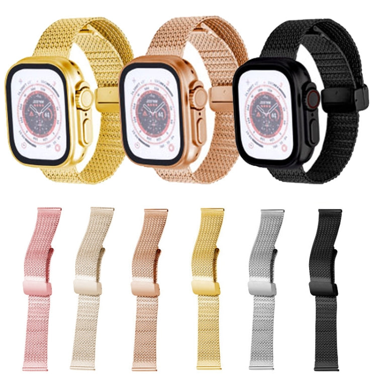 For Apple Watch 5 44mm Magnetic Buckle Herringbone Mesh Metal Watch Band(Gold) - Watch Bands by PMC Jewellery | Online Shopping South Africa | PMC Jewellery