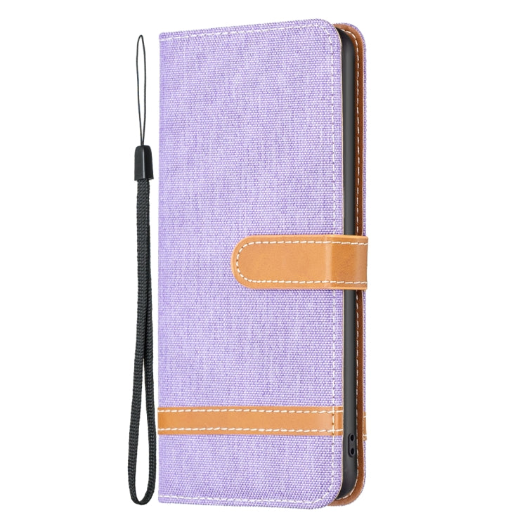 For iPhone 15 Pro Color Block Denim Texture Leather Phone Case(Purple) - iPhone 15 Pro Cases by PMC Jewellery | Online Shopping South Africa | PMC Jewellery