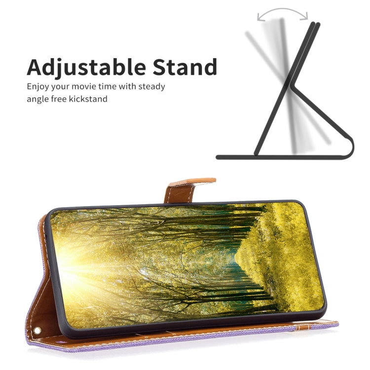 For iPhone 15 Pro Color Block Denim Texture Leather Phone Case(Purple) - free shipping - PMC TechLife - Order now!