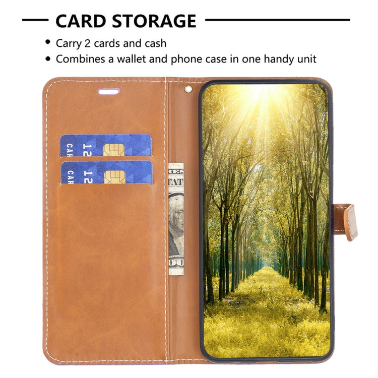 For iPhone 15 Pro Color Block Denim Texture Leather Phone Case(Purple) - free shipping - PMC TechLife - Order now!