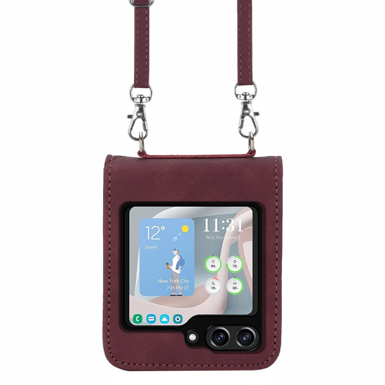 For Samsung Galaxy Z Flip5 5G Crossbody 3D Embossed Flip Leather Phone Case(Wine Red) - free shipping - PMC TechLife - Order now!