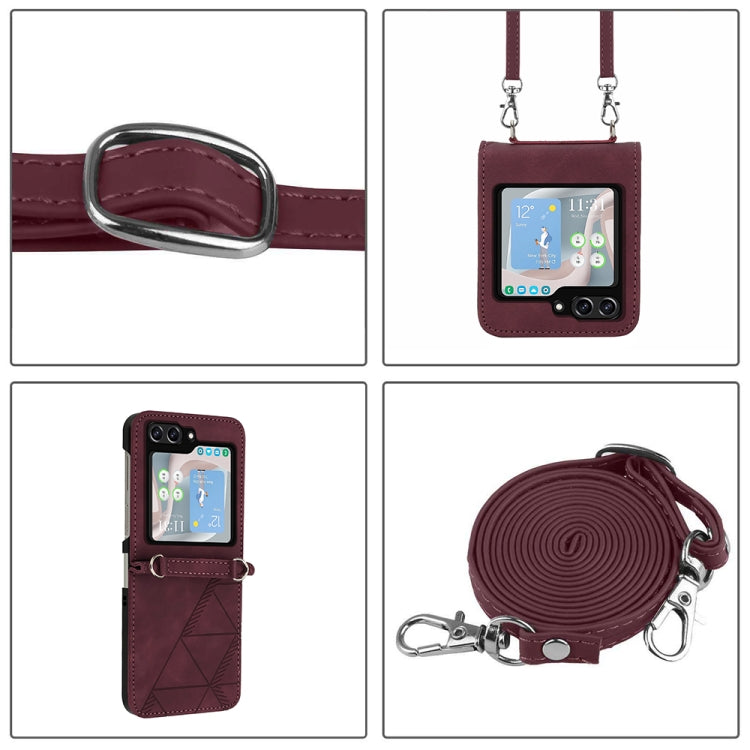 For Samsung Galaxy Z Flip5 5G Crossbody 3D Embossed Flip Leather Phone Case(Wine Red) - free shipping - PMC TechLife - Order now!