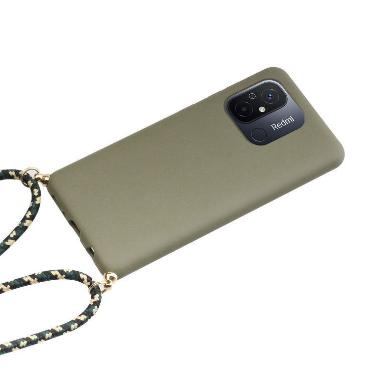 For Xiaomi Redmi 12C Wheat Straw Material + TPU Phone Case with Lanyard(Army Green) - Xiaomi Cases by PMC Jewellery | Online Shopping South Africa | PMC Jewellery