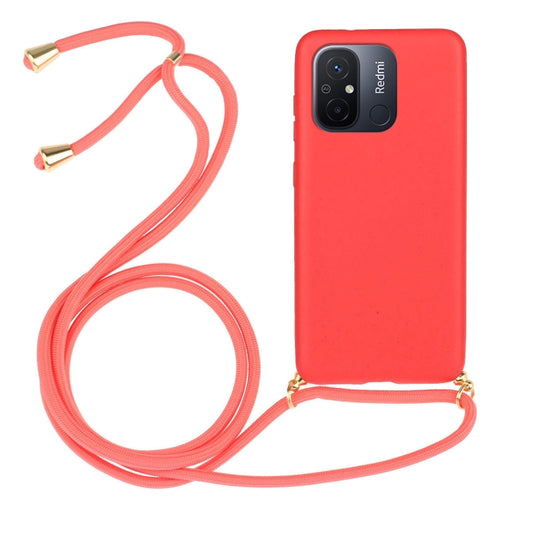 For Xiaomi Redmi 12C Wheat Straw Material + TPU Phone Case with Lanyard(Red) - Xiaomi Cases by PMC Jewellery | Online Shopping South Africa | PMC Jewellery