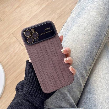 For iPhone 14 Pro Wood Grain TPU Phone Case with Lens Film(Grey) - iPhone 14 Pro Cases by PMC Jewellery | Online Shopping South Africa | PMC Jewellery