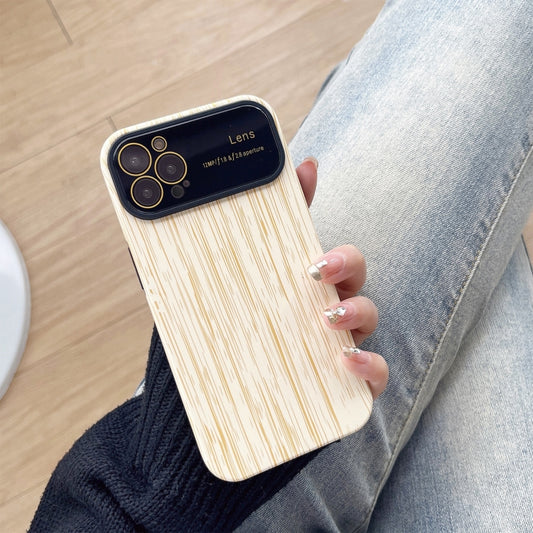 For iPhone 13 Pro Wood Grain TPU Phone Case with Lens Film(Beige) - iPhone 13 Pro Cases by PMC Jewellery | Online Shopping South Africa | PMC Jewellery