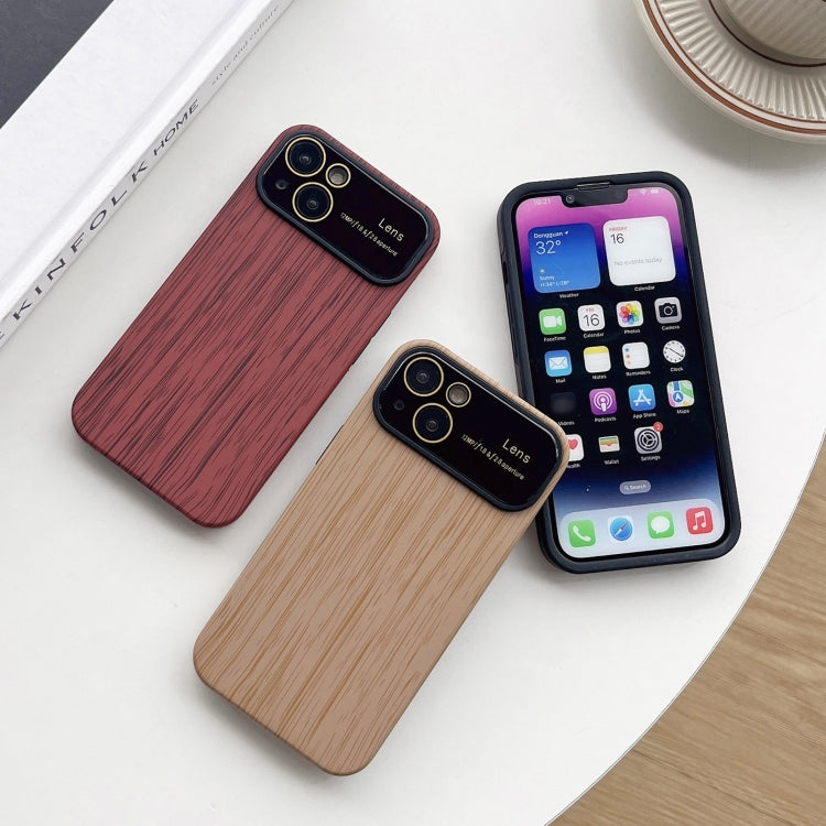 For iPhone 12 Wood Grain TPU Phone Case with Lens Film(Beige) - iPhone 12 / 12 Pro Cases by PMC Jewellery | Online Shopping South Africa | PMC Jewellery