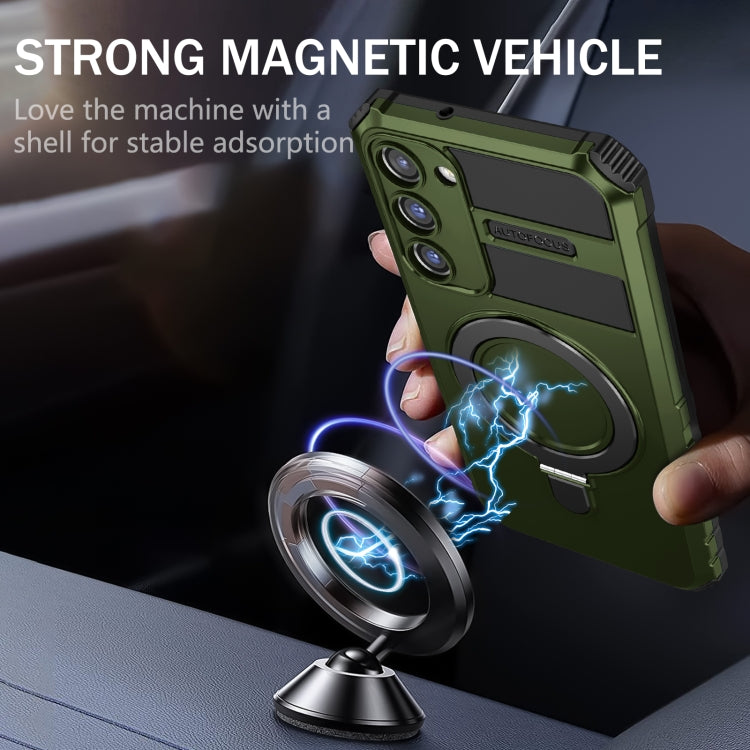 For Samsung Galaxy S23 5G MagSafe Magnetic Holder Phone Case(Green) - Galaxy S23 5G Cases by PMC TechLife | Online Shopping South Africa | PMC TechLife