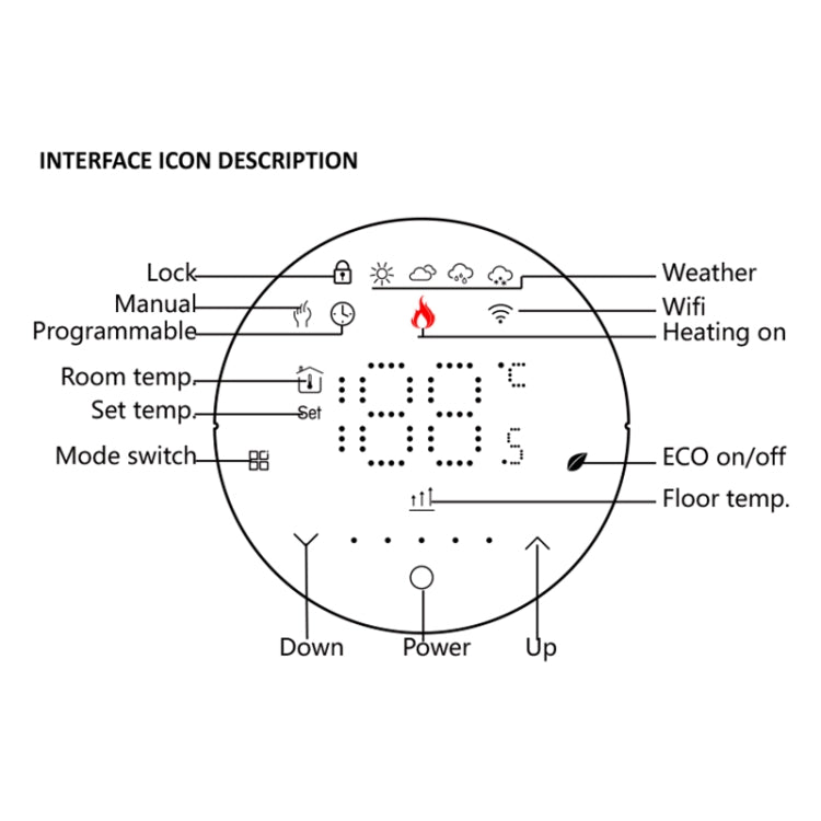 BHT-6001GCLW 95-240V AC 5A Smart Round Thermostat Boiler Heating LED Thermostat With WiFi(Black) - Thermostat & Thermometer by PMC Jewellery | Online Shopping South Africa | PMC Jewellery