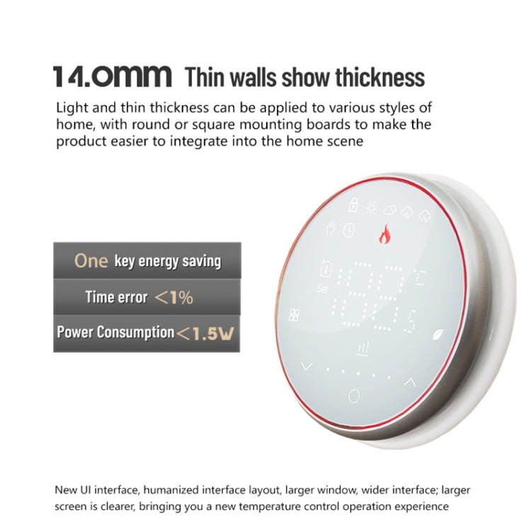 BHT-6001GCL 95-240V AC 5A Smart Round Thermostat Boiler Heating LED Thermostat Without WiFi(White) - Thermostat & Thermometer by PMC TechLife | Online Shopping South Africa | PMC TechLife