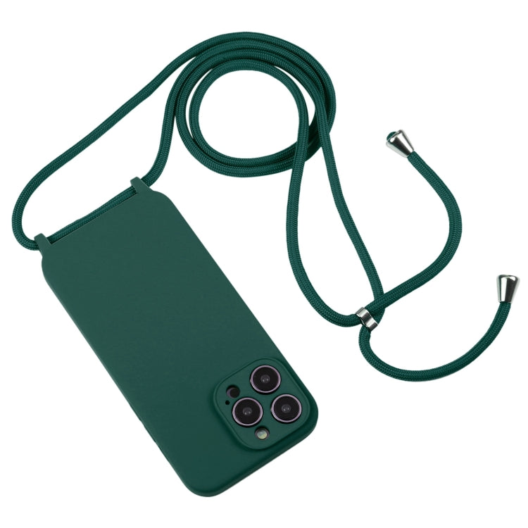 For iPhone 15 Pro Crossbody Lanyard Liquid Silicone Case(Pine Needle Green) - free shipping - PMC TechLife - Order now!