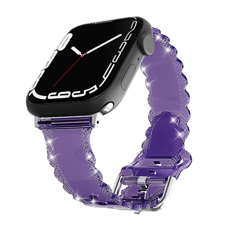 For Apple Watch 8 45mm Diamond Texture Lace Clear TPU Watch Band(Purple) - Watch Bands by PMC Jewellery | Online Shopping South Africa | PMC Jewellery