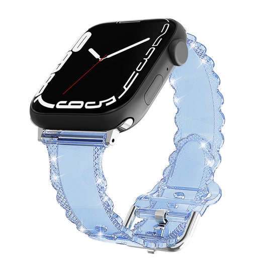 For Apple Watch 6 40mm Diamond Texture Lace Clear TPU Watch Band(Blue) - Watch Bands by PMC Jewellery | Online Shopping South Africa | PMC Jewellery