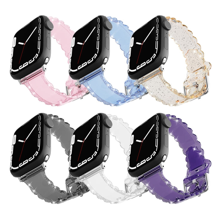 For Apple Watch 6 44mm Diamond Texture Lace Clear TPU Watch Band(Black) - Watch Bands by PMC Jewellery | Online Shopping South Africa | PMC Jewellery