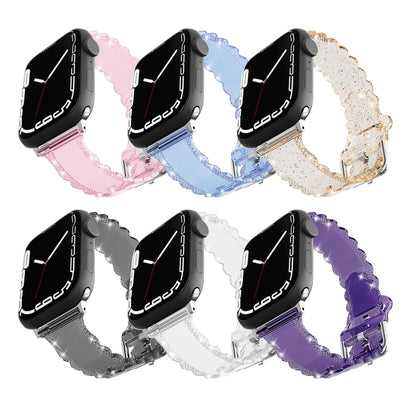 For Apple Watch SE 44mm Diamond Texture Lace Clear TPU Watch Band(Transparent) - Watch Bands by PMC Jewellery | Online Shopping South Africa | PMC Jewellery