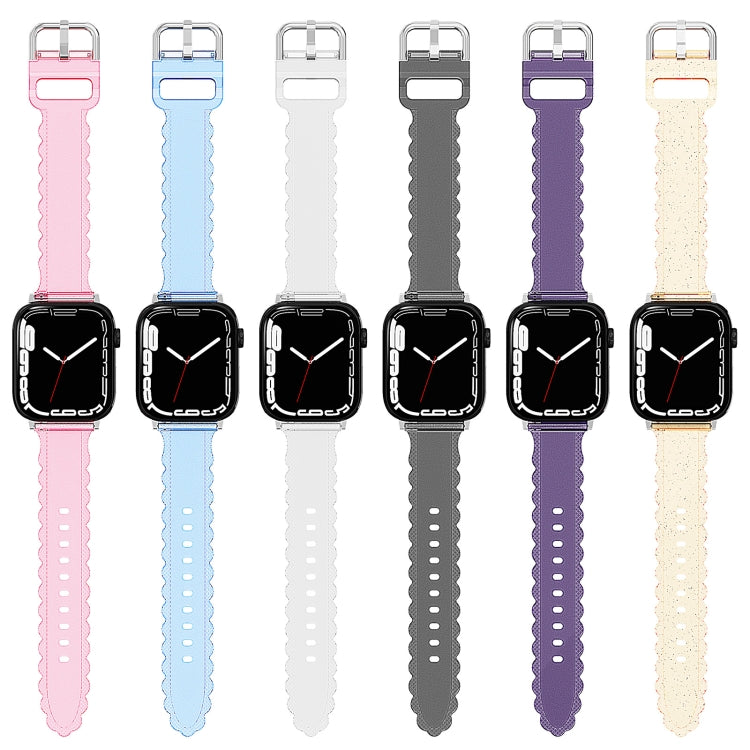 For Apple Watch 42mm Diamond Texture Lace Clear TPU Watch Band(Black) - Watch Bands by PMC Jewellery | Online Shopping South Africa | PMC Jewellery