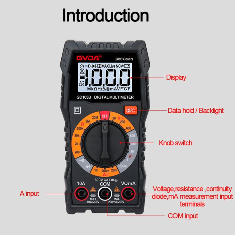 GVDA GD103B Multifunctional Digital Multimeter DMM Voltmeter - free shipping - PMC TechLife - Order now!