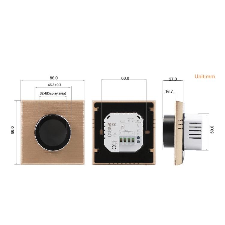 BHT-7000-GCLZB 240V AC 3A Smart Knob Thermostat Dry Junction Controller with Zigbee(Gold) - Thermostat & Thermometer by PMC TechLife | Online Shopping South Africa | PMC TechLife